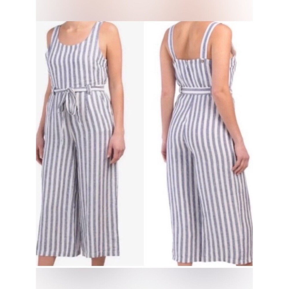 Rachel Zoe Women 100% Linen Blue Stripped Jumpsuit Size Small Size 6